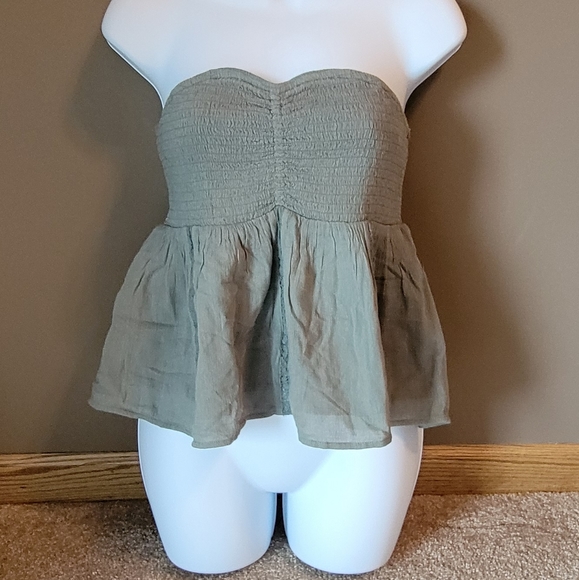 American Eagle Strapless Green Cropped Lace Boho Top NWT Never Worn Size Medium - Picture 2 of 11